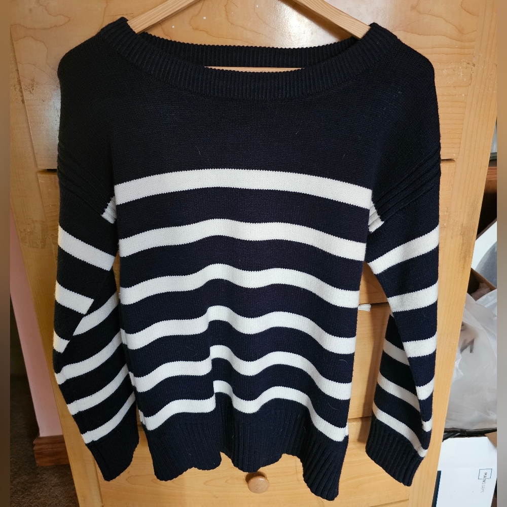 Philosophy Blue and White Crew Neck Sweater Nautical Stripes